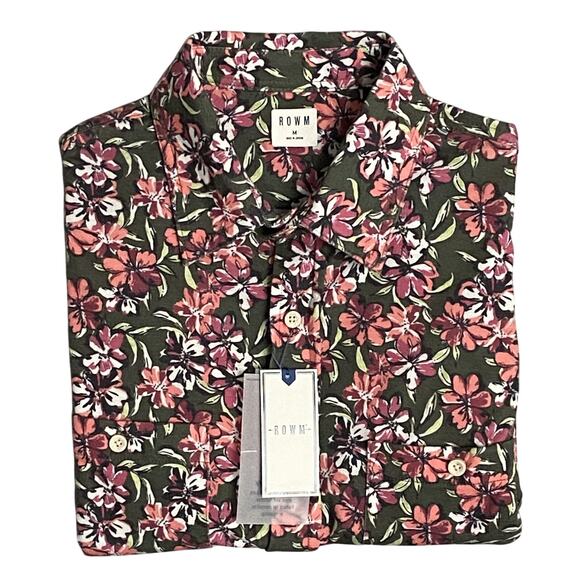 Rowm Other - Rowm Men's Shirt Medium Casual Short Sleeve Pockets Pink Gray Floral UPF 30+ NEW